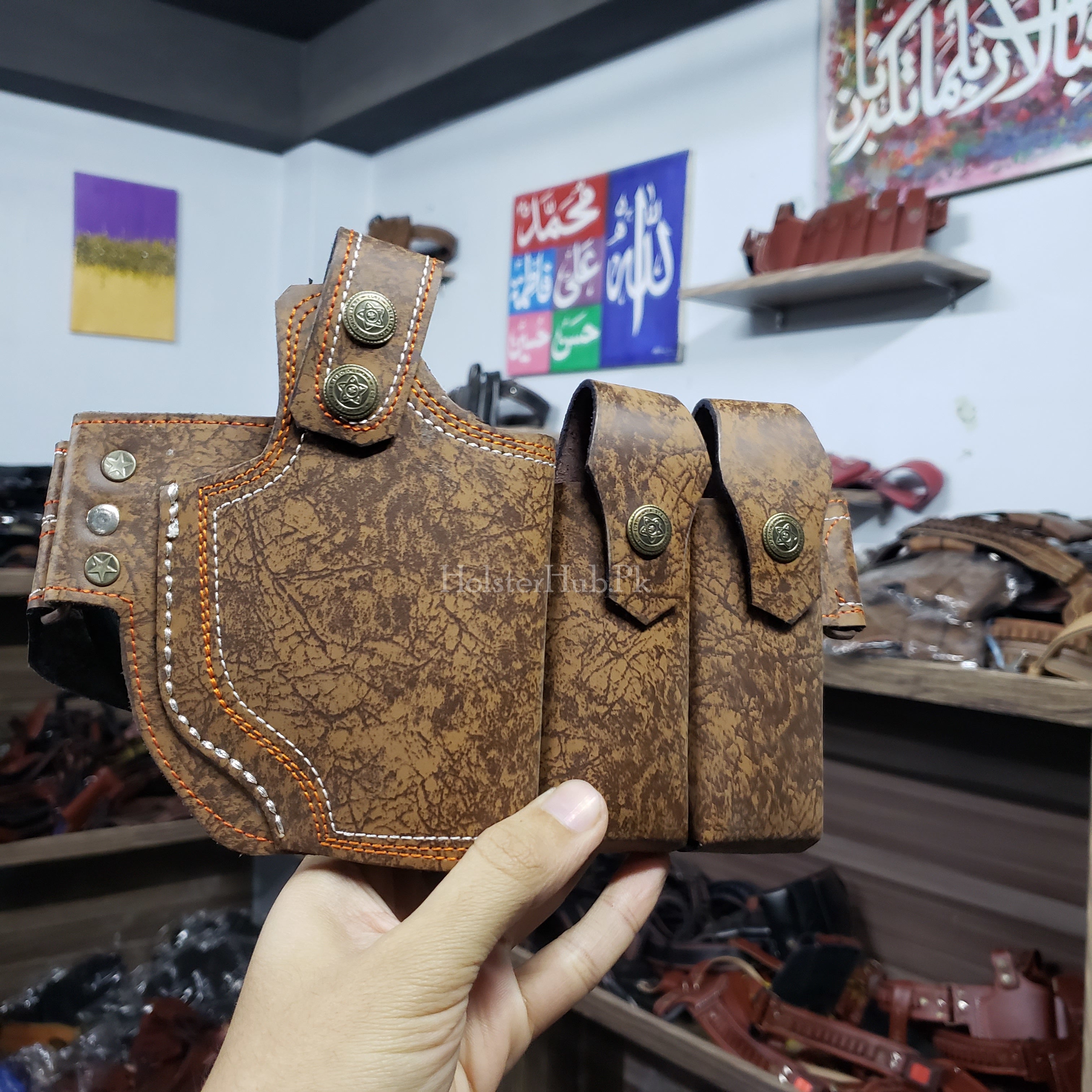 Hand buy made leather gun holster