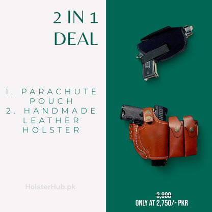 2 in 1 Deal - Parachute Made Universal Pouch | (PC-08 PR) + Handmade Leather Holster (PC-02)