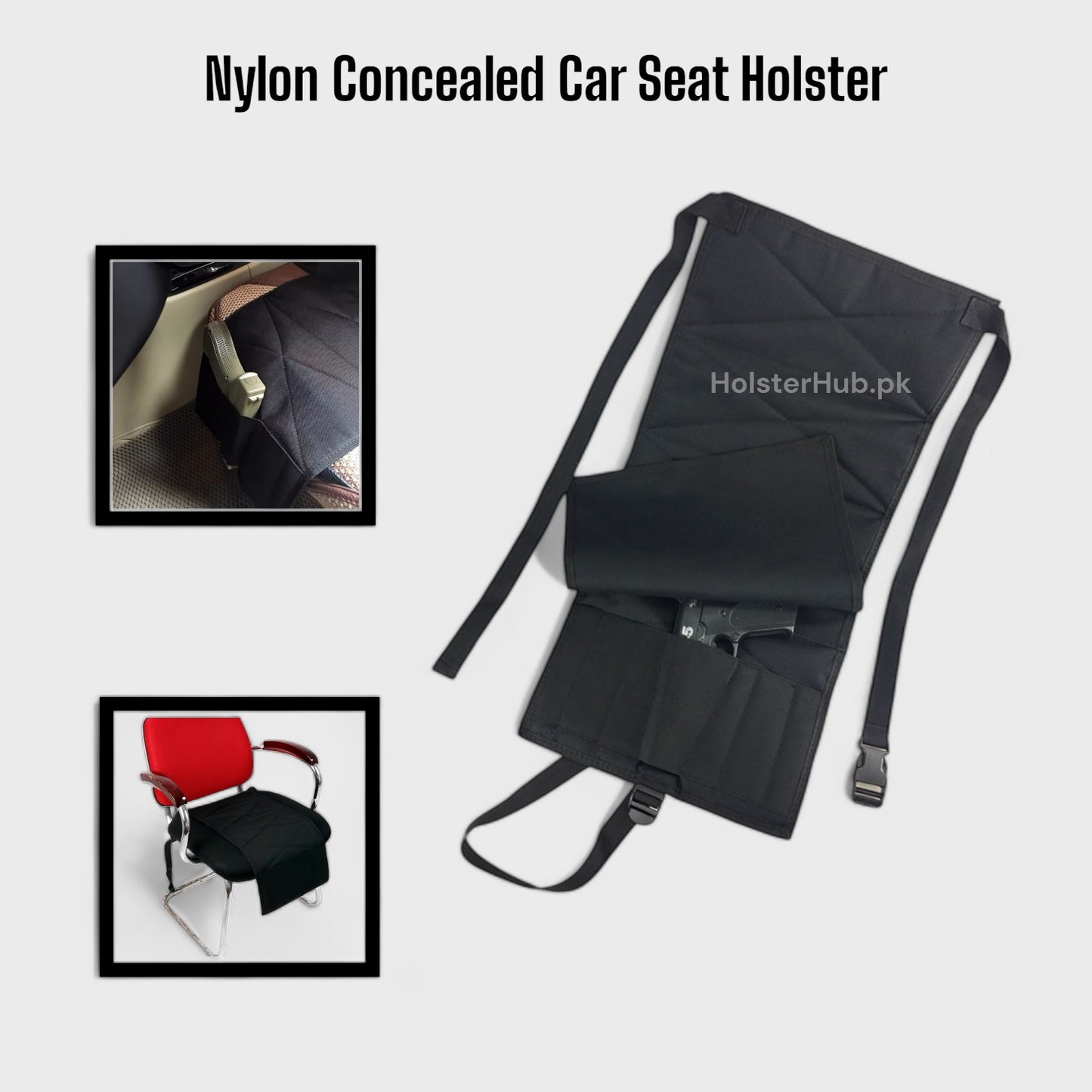 2 in 1 Deal - Nylon Concealed Car Seat Holster + Black PU Leather Pstl Bag