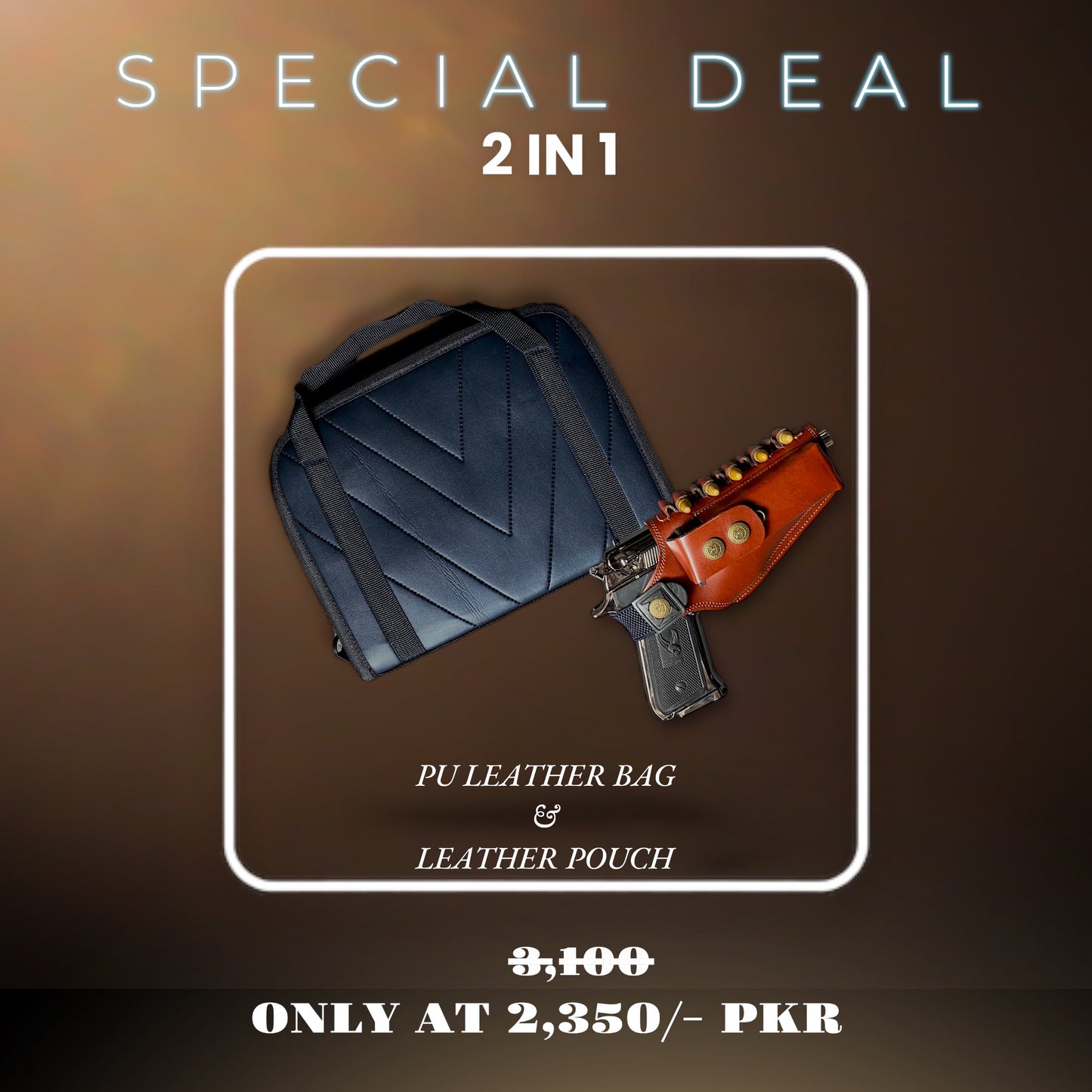 Special 2 in 1 Deal - Black PU Leather Pstl Bag + Pure Leather Made Pstl Pouch | (PC-08 L)