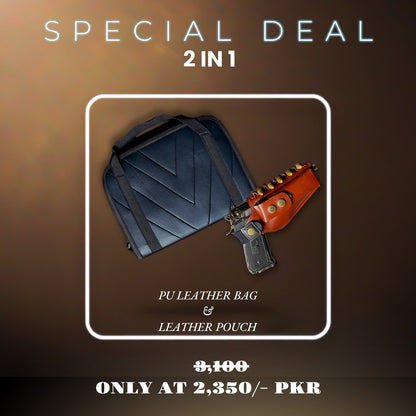 Special 2 in 1 Deal - Black PU Leather Pstl Bag + Pure Leather Made Pstl Pouch | (PC-08 L)