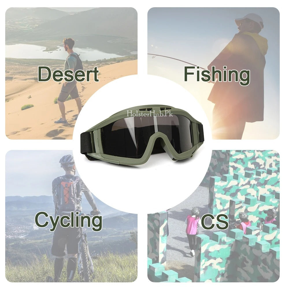 Wind Guard Tactical Goggles with 3 Interchangeable Lenses