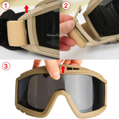 Wind Guard Tactical Goggles with 3 Interchangeable Lenses